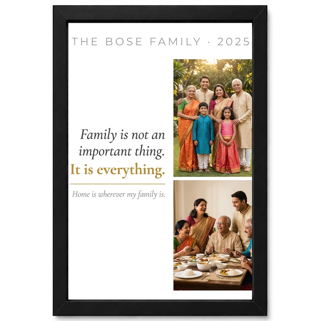 Family Photo Frame with Quotes Elegant Black Gold Calligraphy Photo Frame