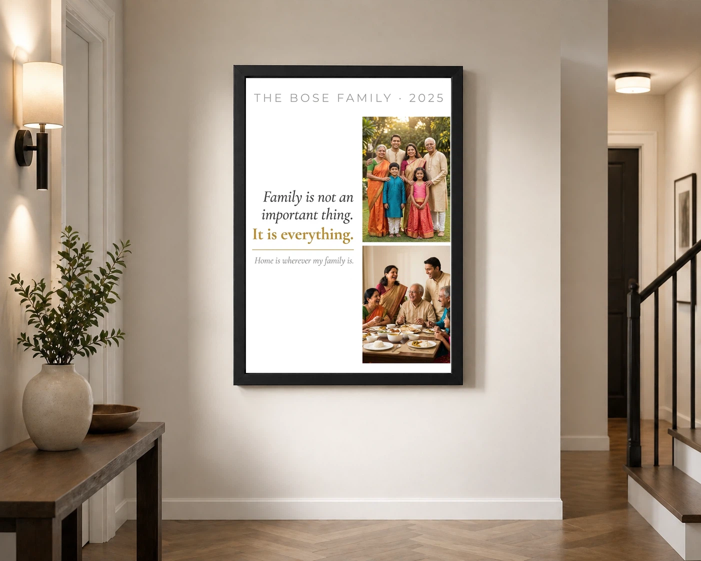 Family Photo Frame with Quotes Elegant Black Gold Calligraphy Photo Frame, view 2