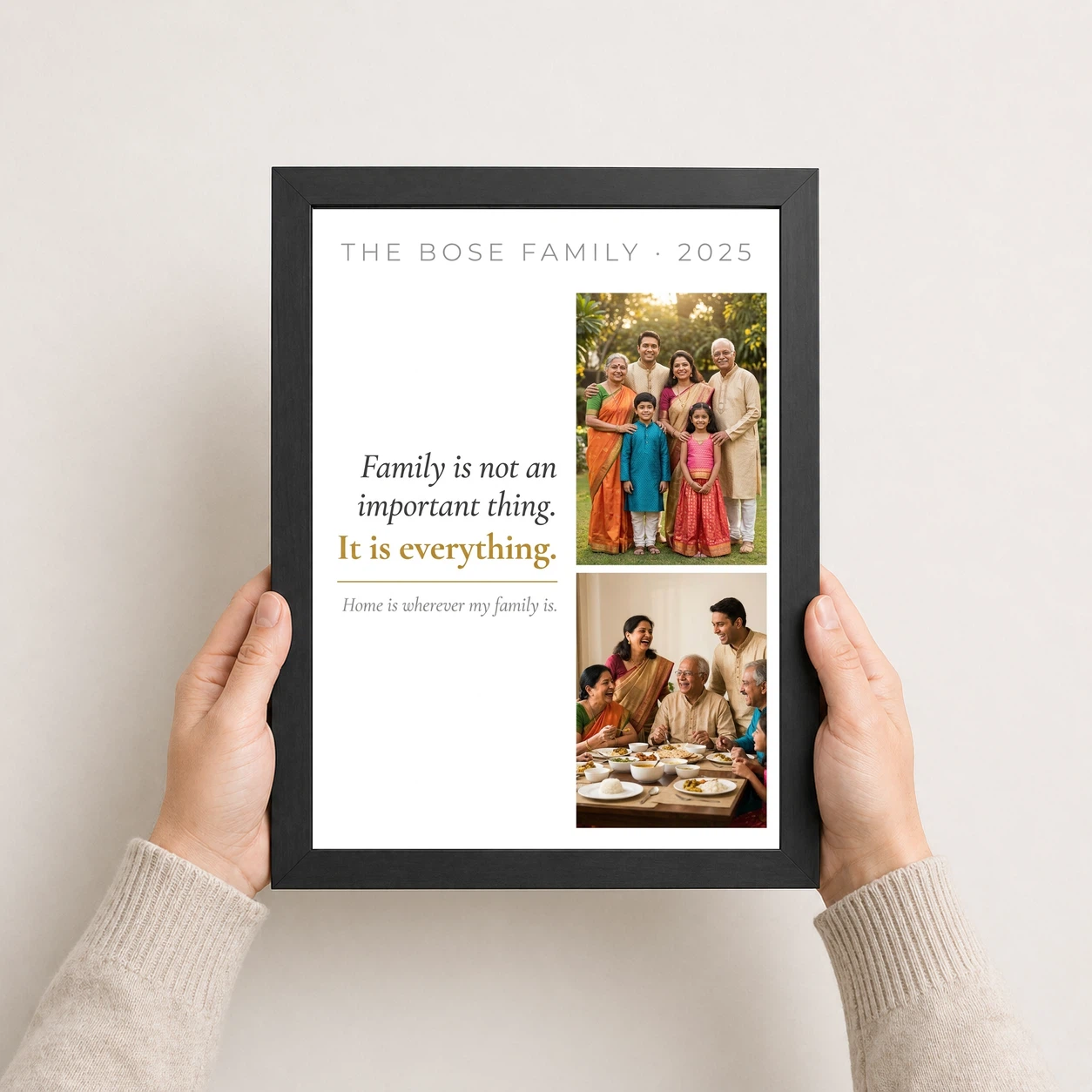 Family Photo Frame with Quotes Elegant Black Gold Calligraphy Photo Frame, view 3