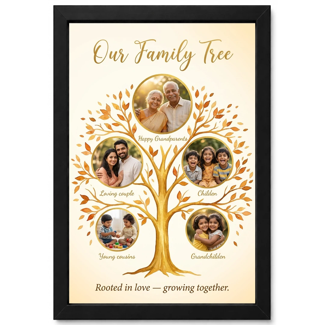 Family Tree 5 Picture Frame Elegant Multi Generation Art Photo Frame