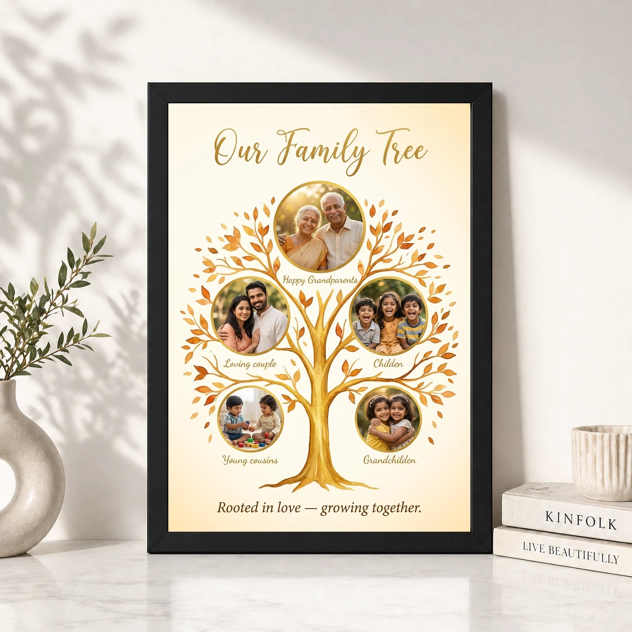 Family Tree 5 Picture Frame Elegant Multi Generation Art Photo Frame, view 4