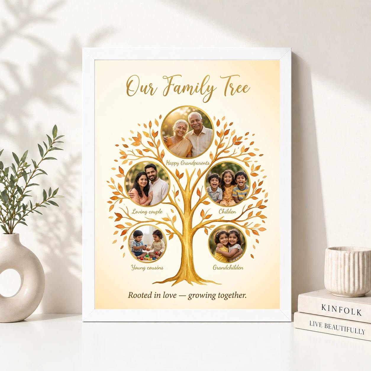 Family Tree 5 Picture Frame Elegant Multi Generation Art Photo Frame, view 8