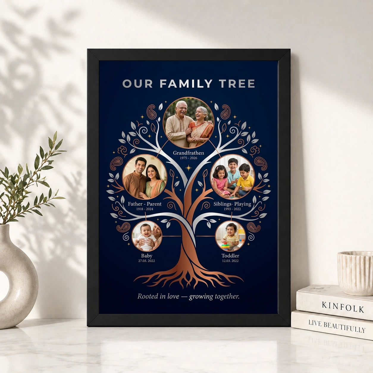 Family Tree 5 Picture Frame Pastel Floral Heritage Photo Frame, view 4