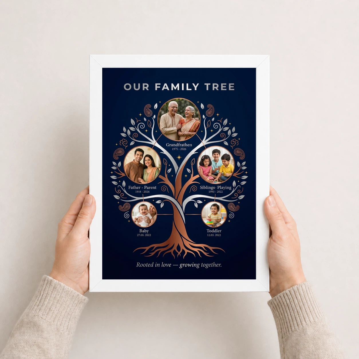 Family Tree 5 Picture Frame Pastel Floral Heritage Photo Frame, view 7