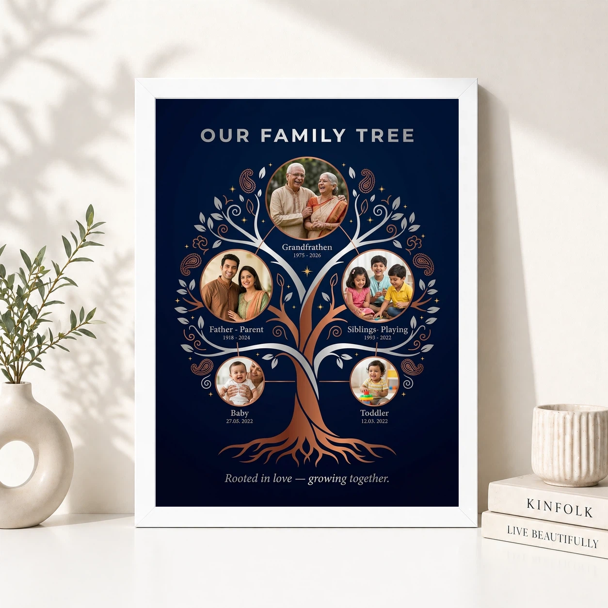 Family Tree 5 Picture Frame Pastel Floral Heritage Photo Frame, view 8