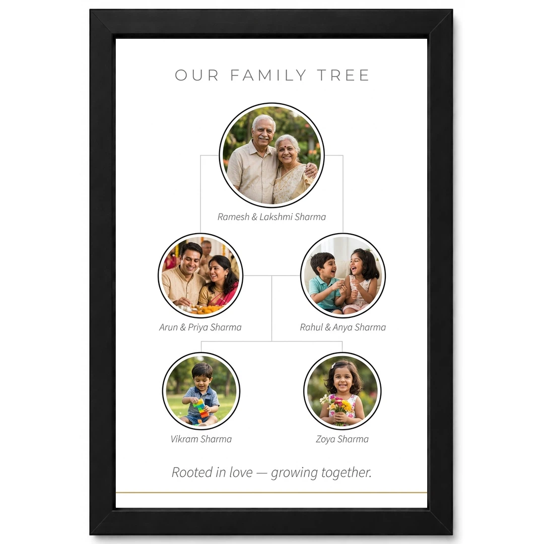 Family Tree 5 Picture Frame Rustic Wood Tone Multi Photo Photo Frame