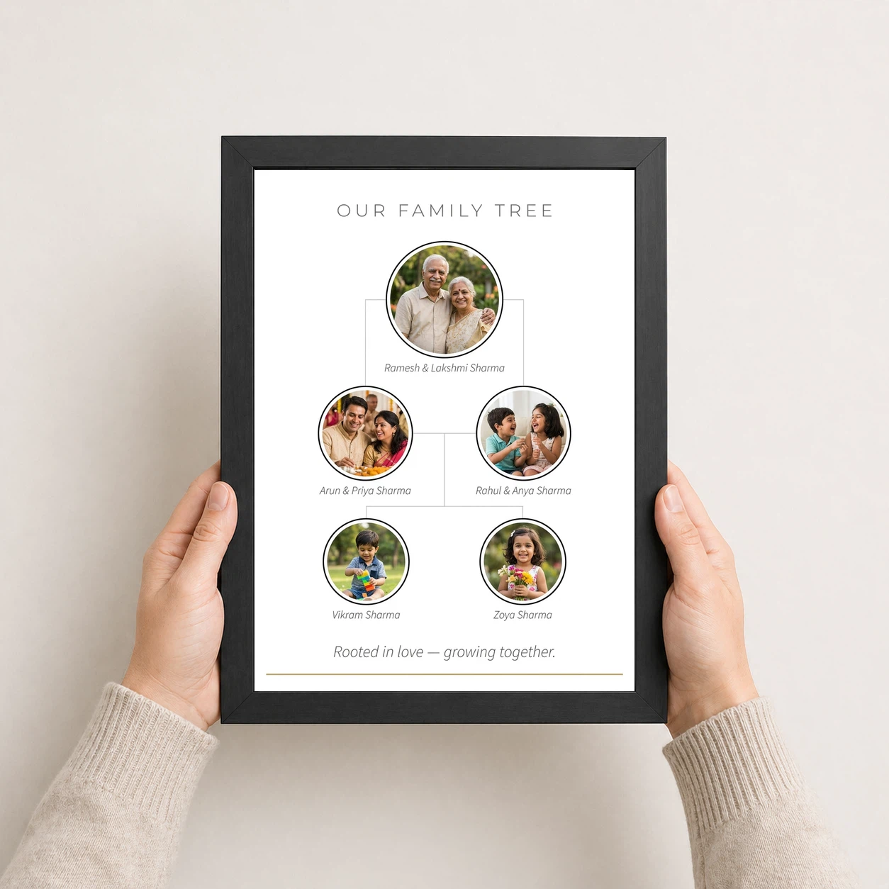Family Tree 5 Picture Frame Rustic Wood Tone Multi Photo Photo Frame, view 3