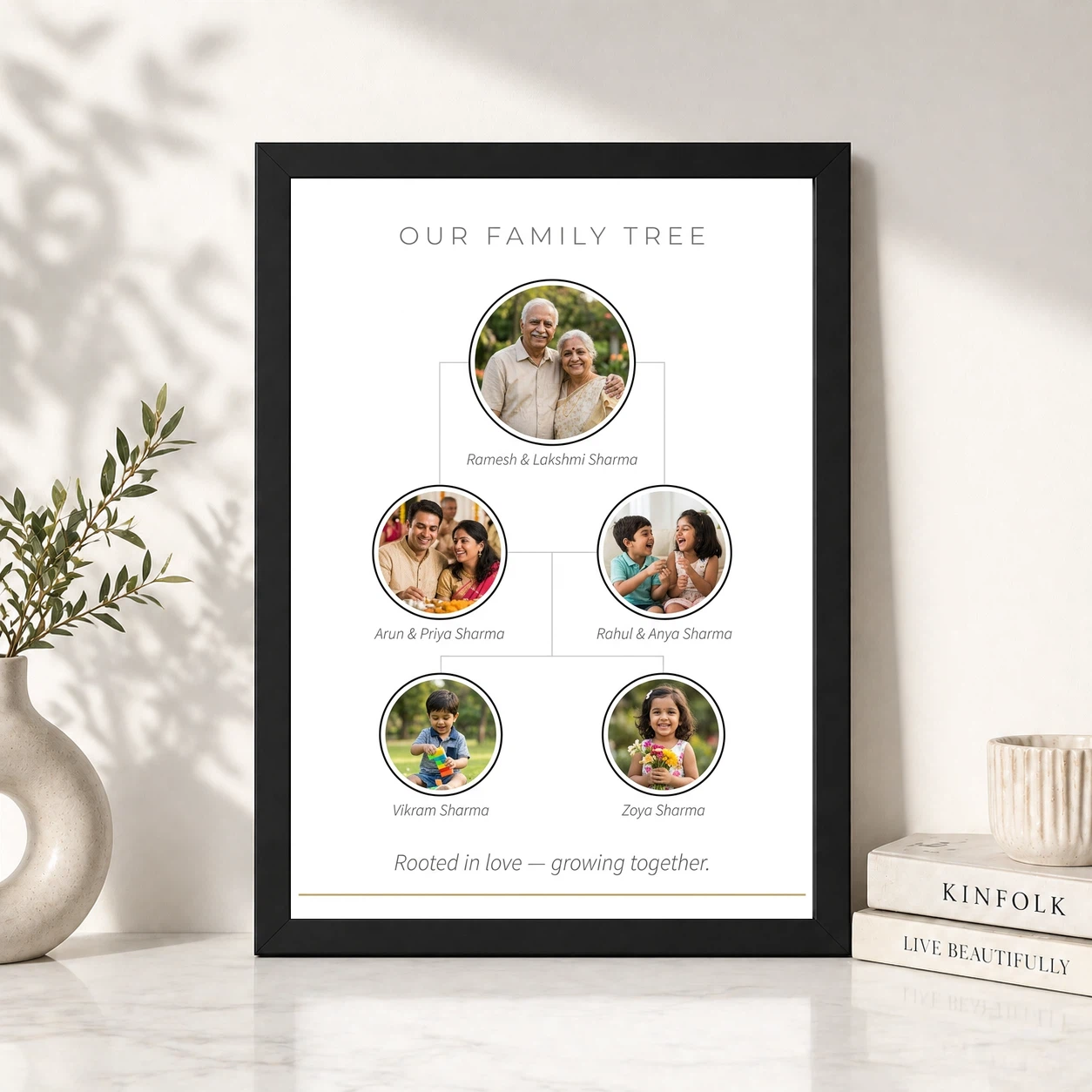 Family Tree 5 Picture Frame Rustic Wood Tone Multi Photo Photo Frame, view 4