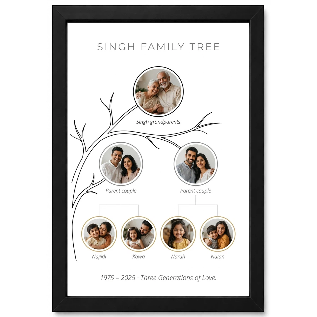 Family Tree Photo Frame Black Gold Royal Heritage Photo Frame