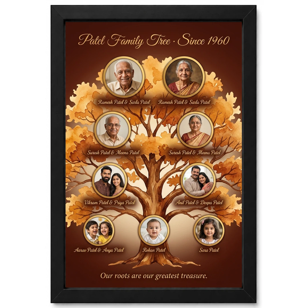 Family Tree Photo Frame Wall Illustrated Heritage Large Wall Art
