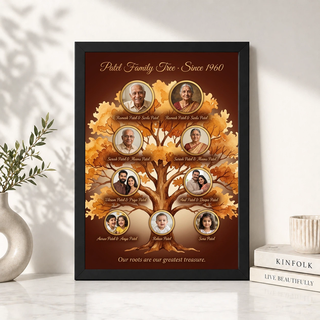 Family Tree Photo Frame Wall Illustrated Heritage Large Wall Art, view 4