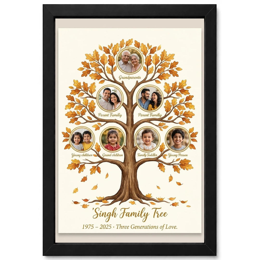Family Tree Photo Frame Watercolor Artistic Heritage Wall Art