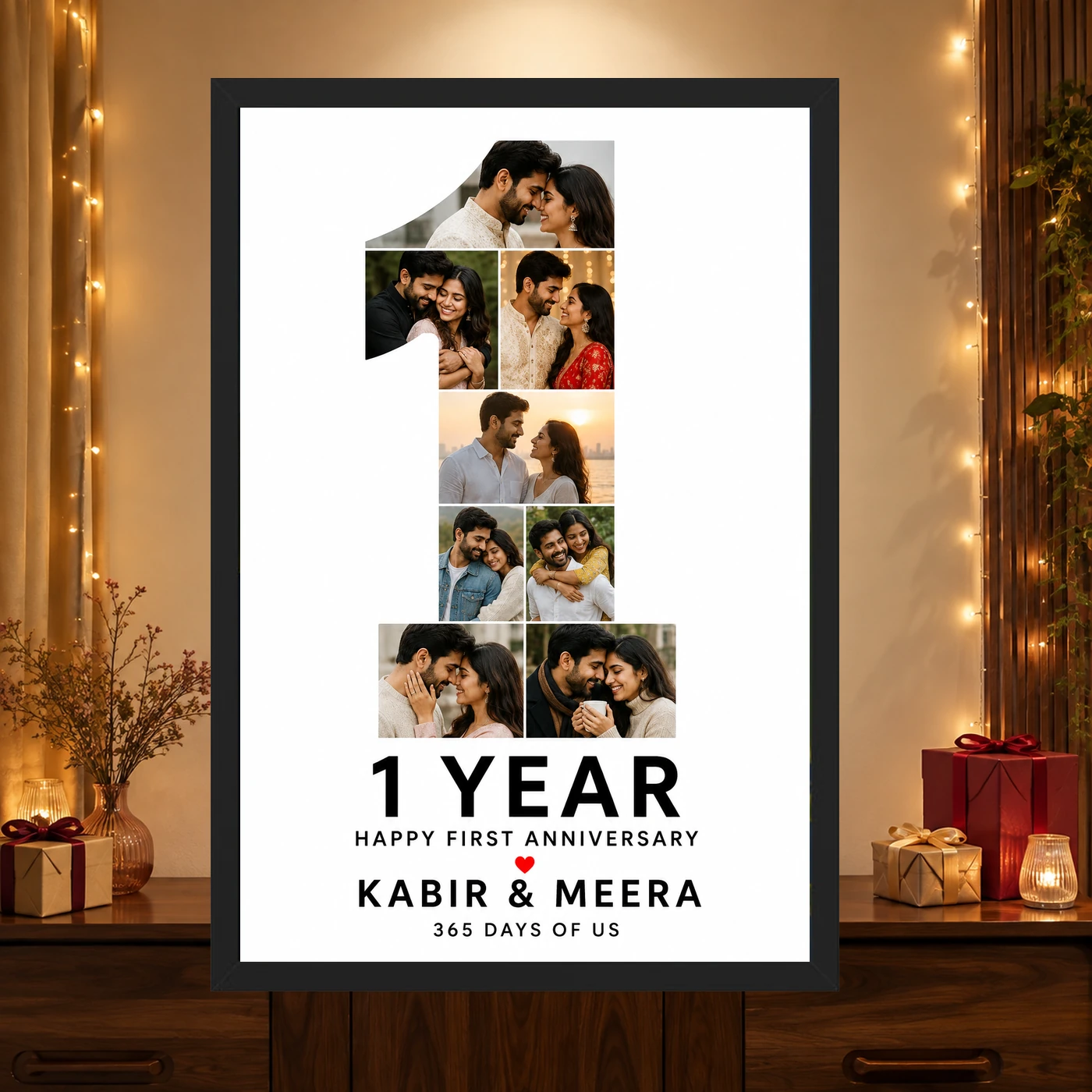 First Anniversary One Year Together Love Story Romantic Photo Frame, view 4