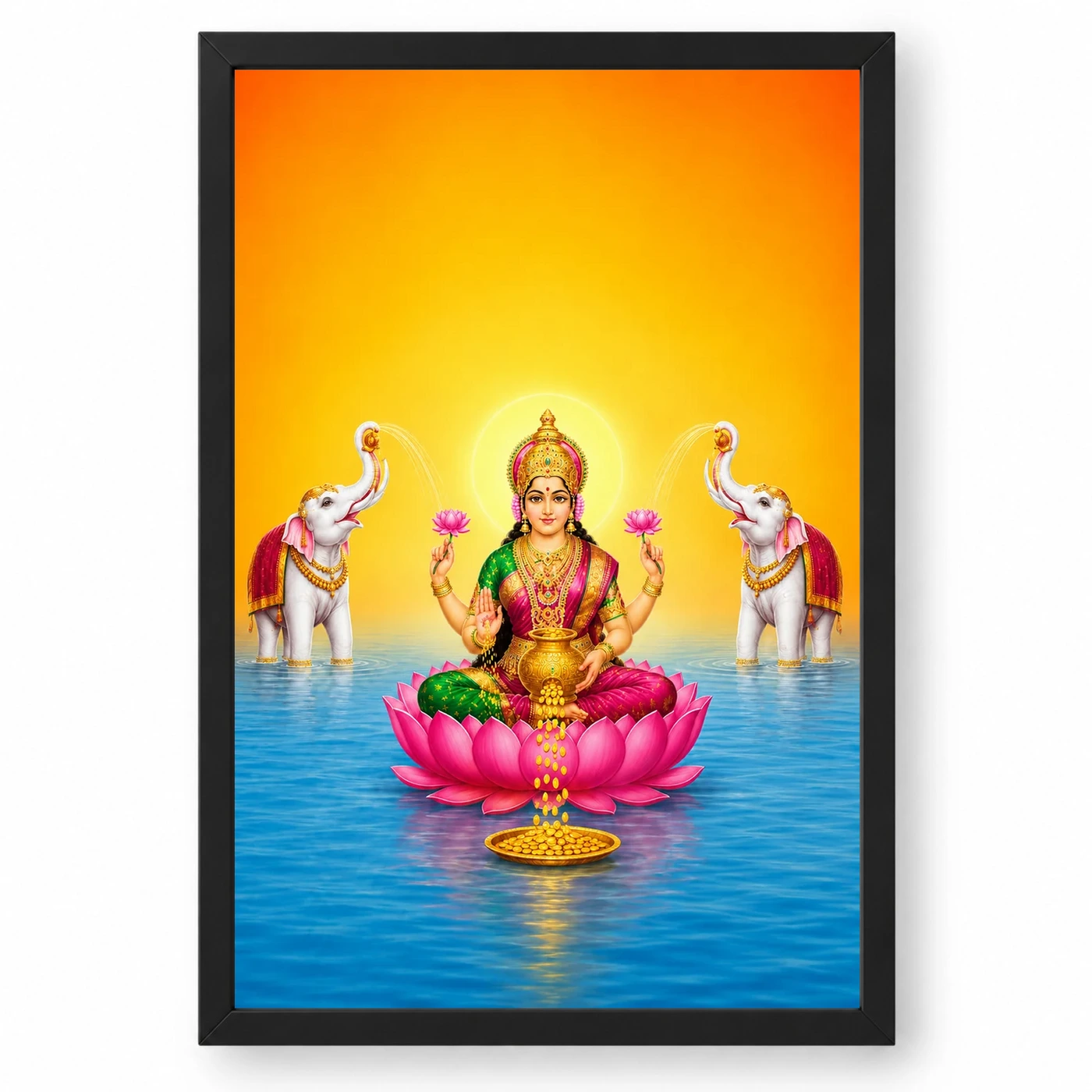 Floating Lotus Gaja Varalakshmi Photo Frame – Blue Water Art