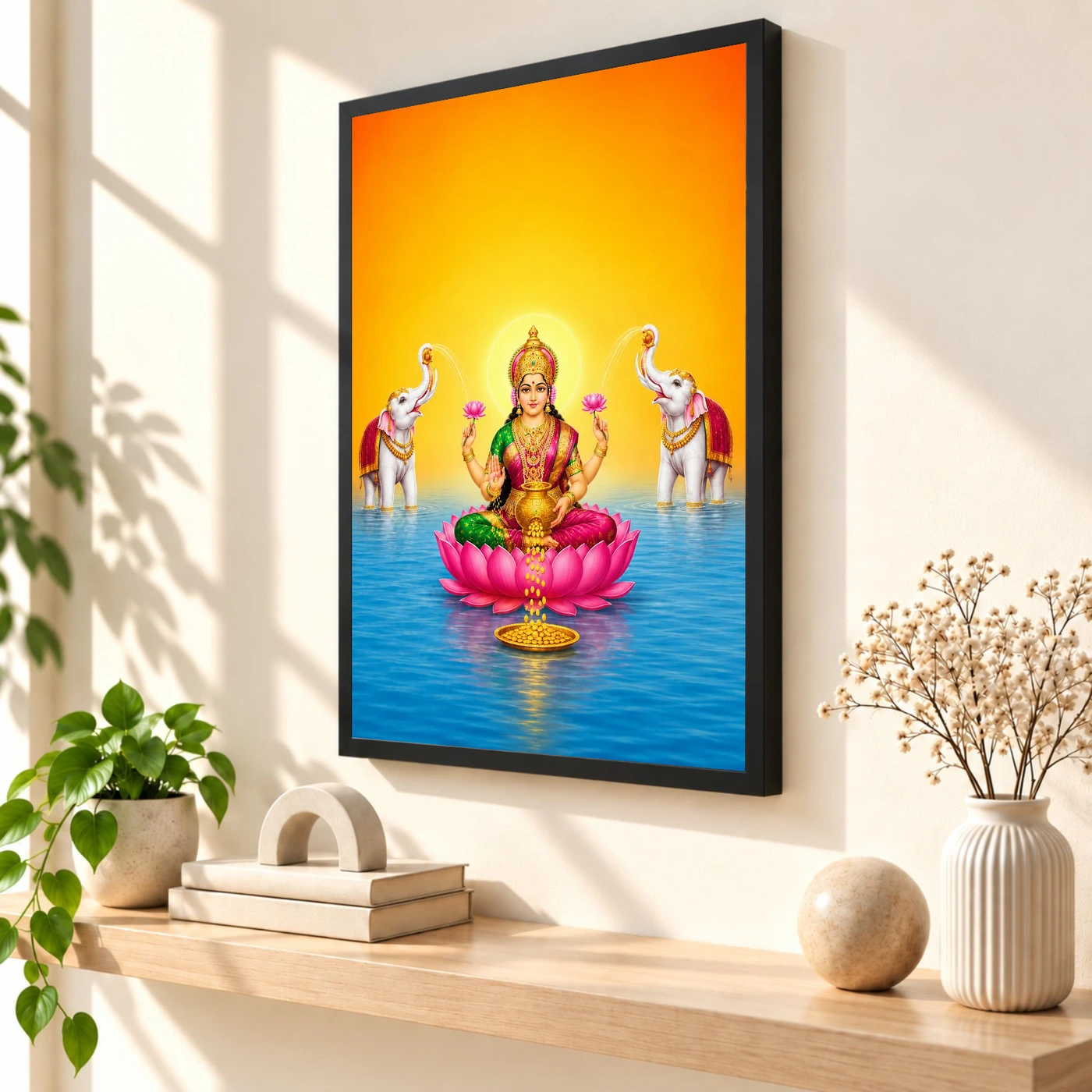 Floating Lotus Gaja Varalakshmi Photo Frame – Blue Water Art, view 2
