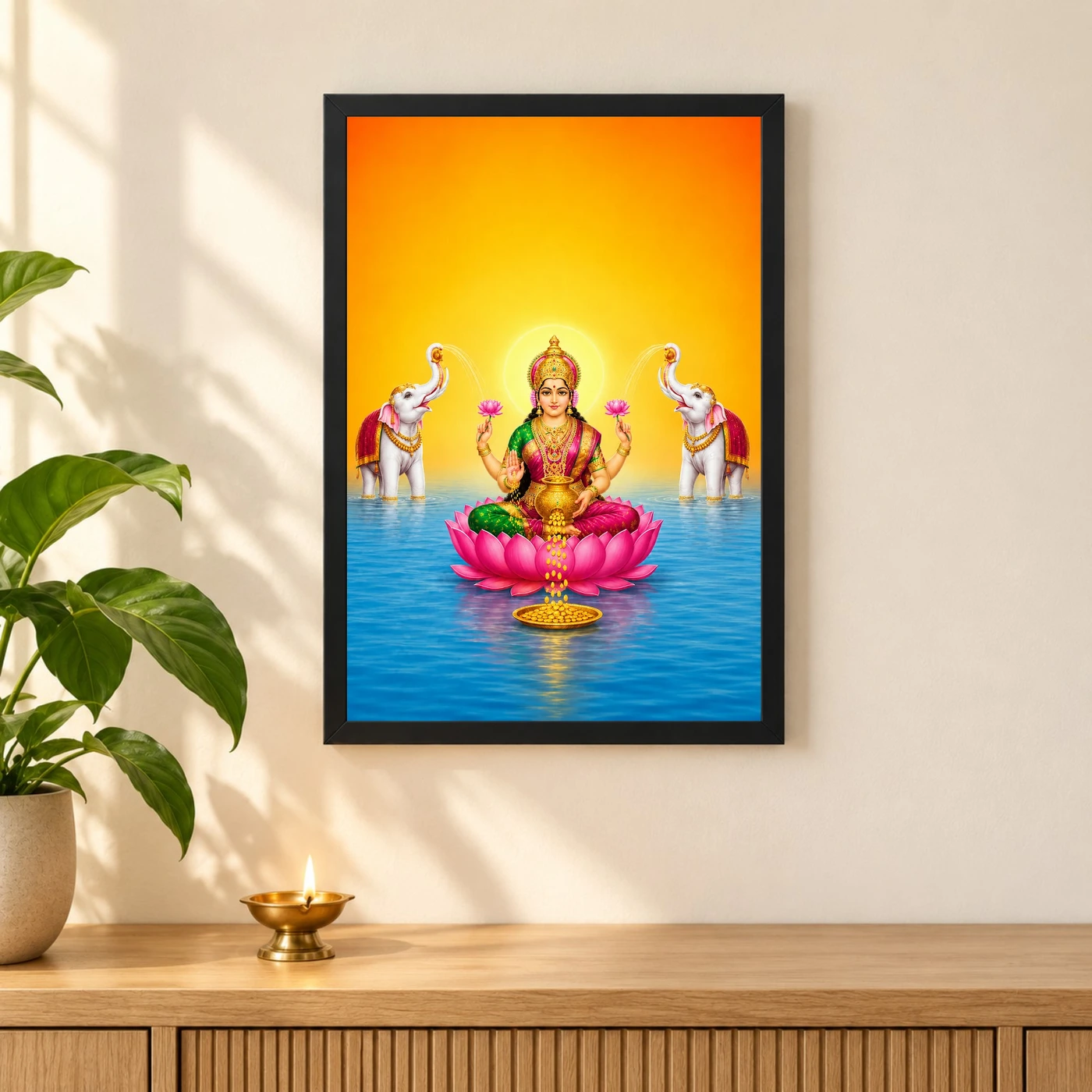 Floating Lotus Gaja Varalakshmi Photo Frame – Blue Water Art, view 3