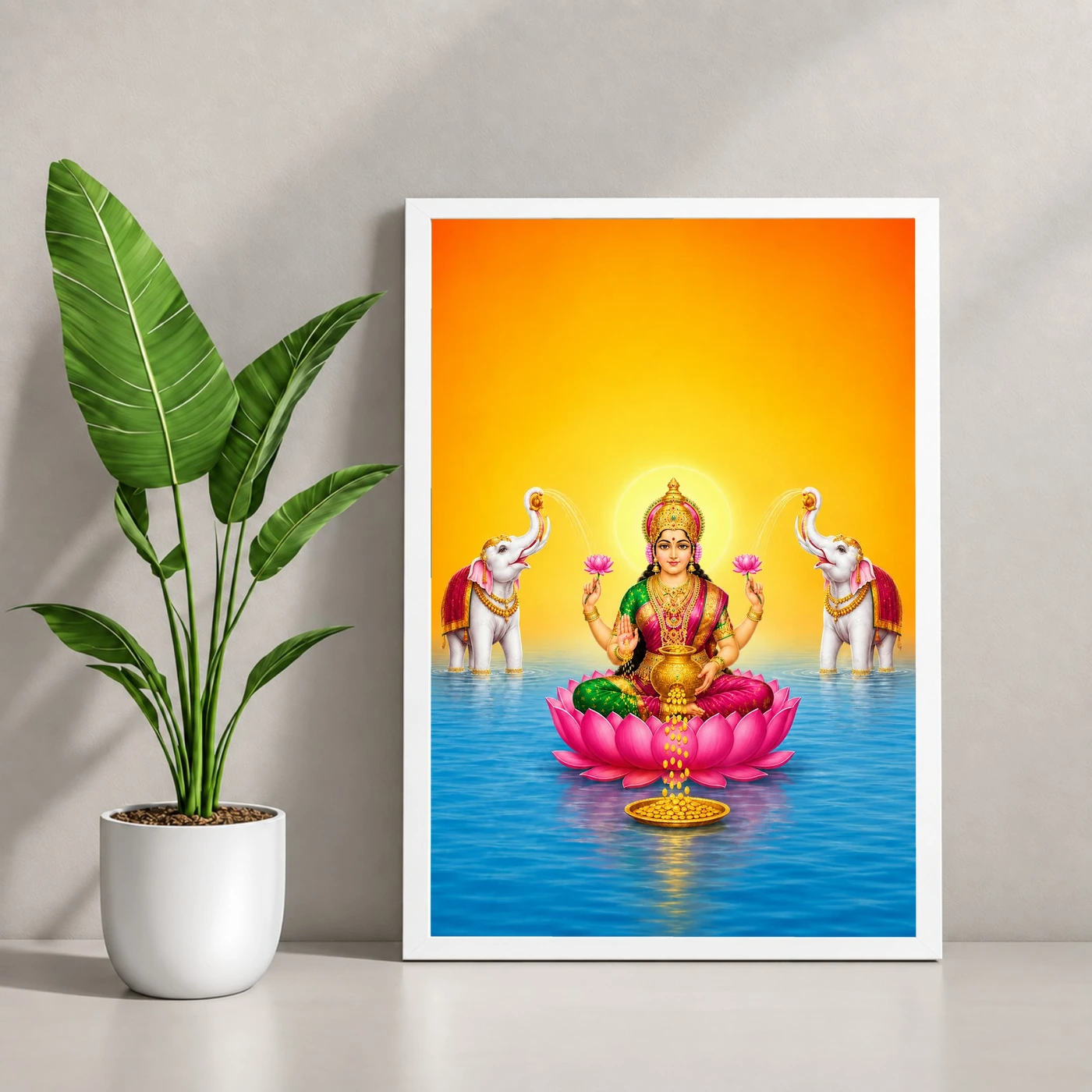 Floating Lotus Gaja Varalakshmi Photo Frame – Blue Water Art, view 4