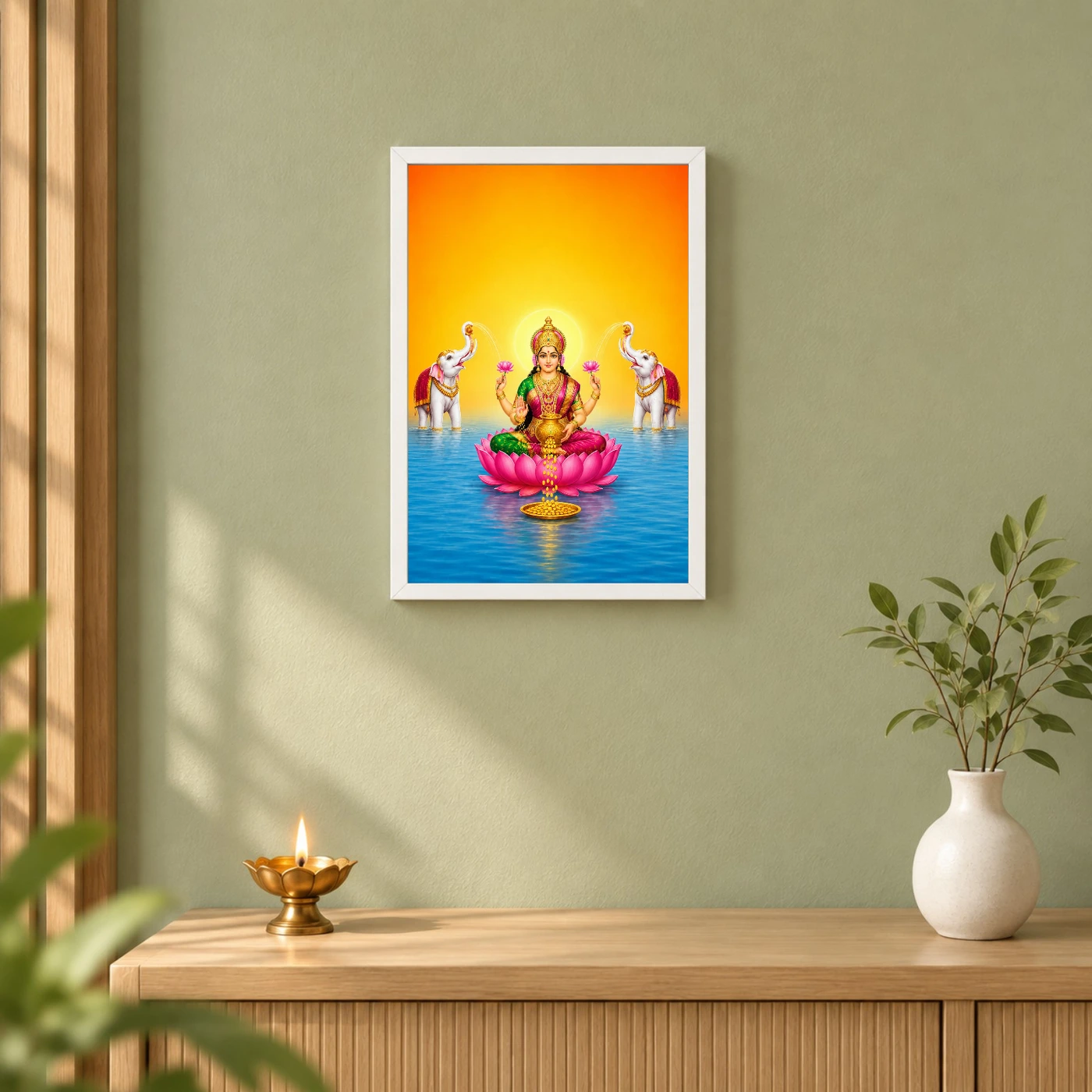 Floating Lotus Gaja Varalakshmi Photo Frame – Blue Water Art, view 6