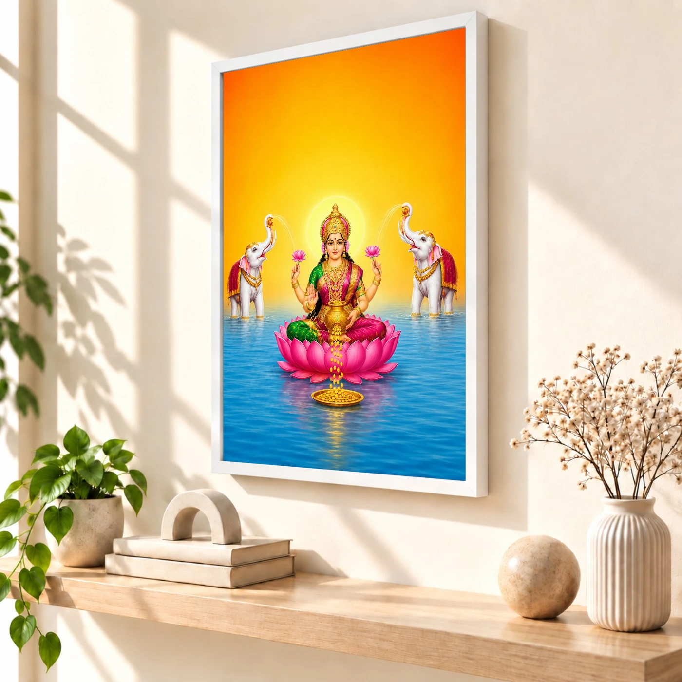 Floating Lotus Gaja Varalakshmi Photo Frame – Blue Water Art, view 7