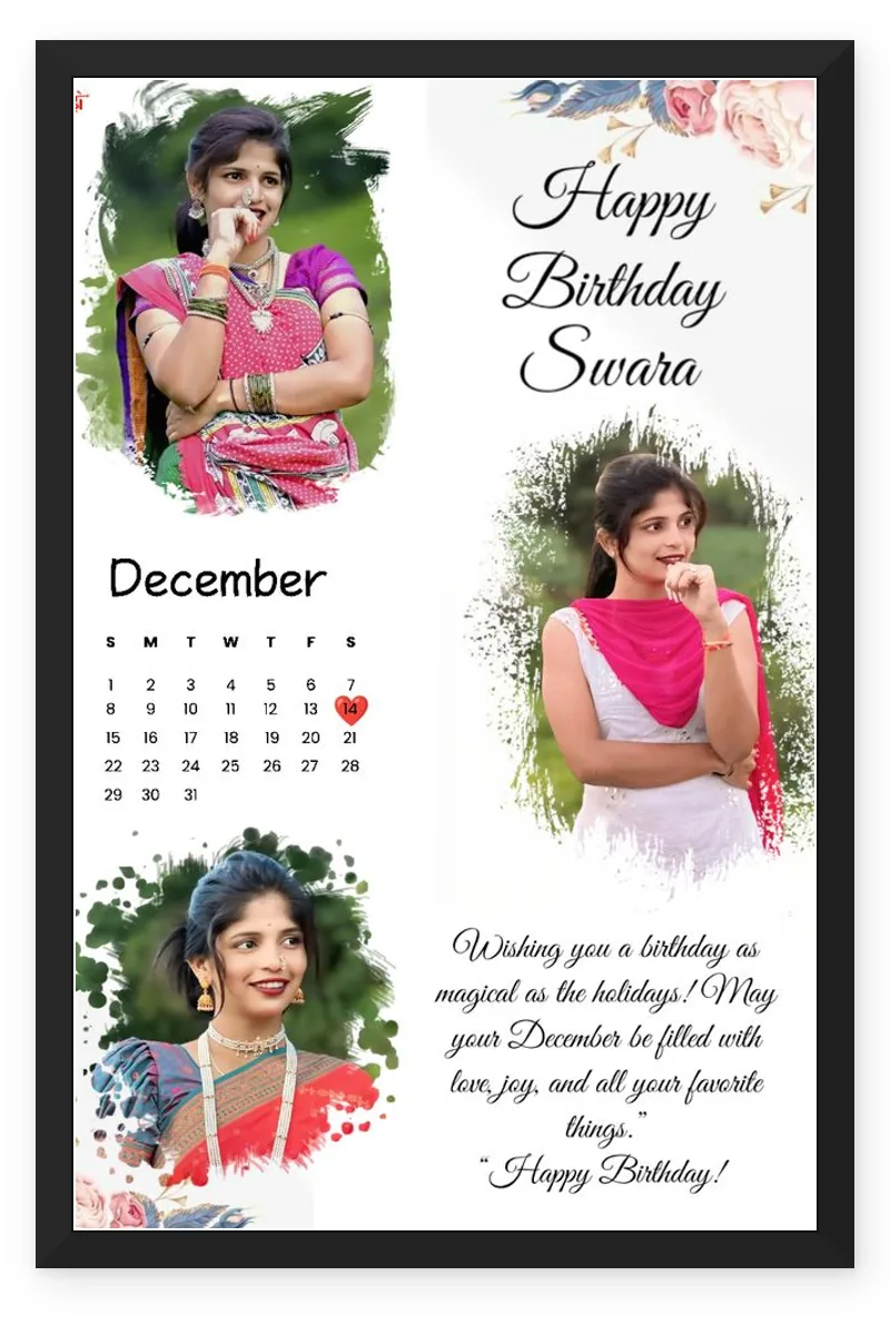 Floral Brush Girlfriend Birthday Calendar Photo Frame