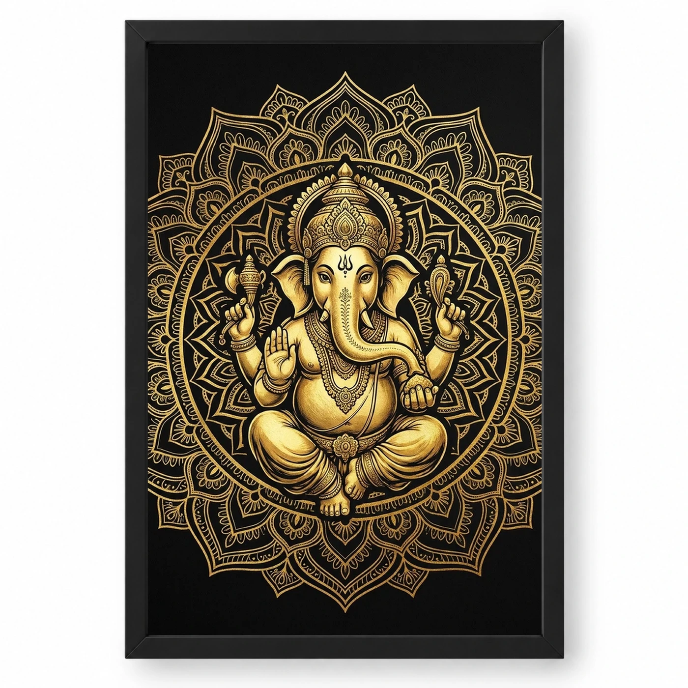 Ganesha Black Gold Luxury Mandala Premium Wall Art Photo Frame