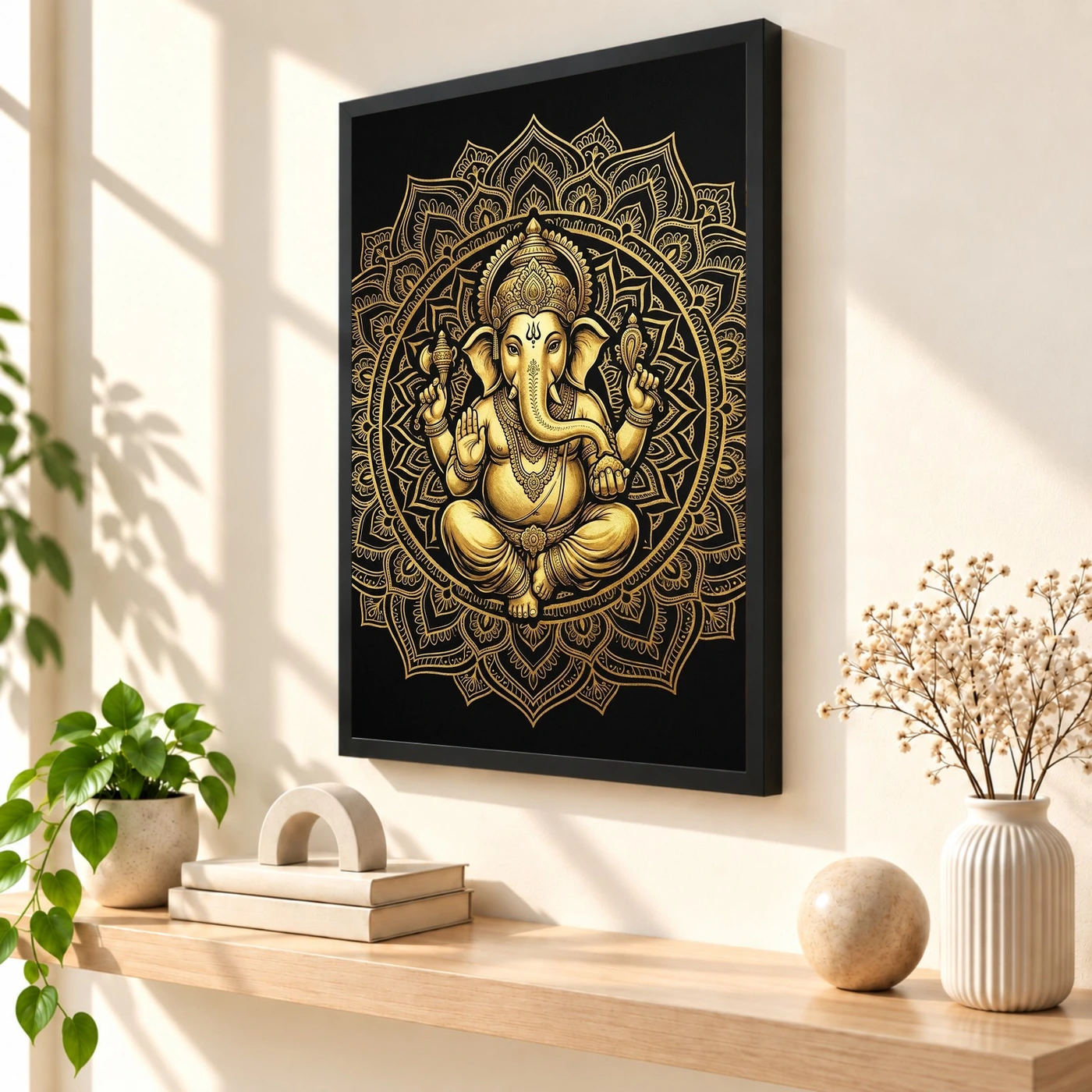 Ganesha Black Gold Luxury Mandala Premium Wall Art Photo Frame, view 2