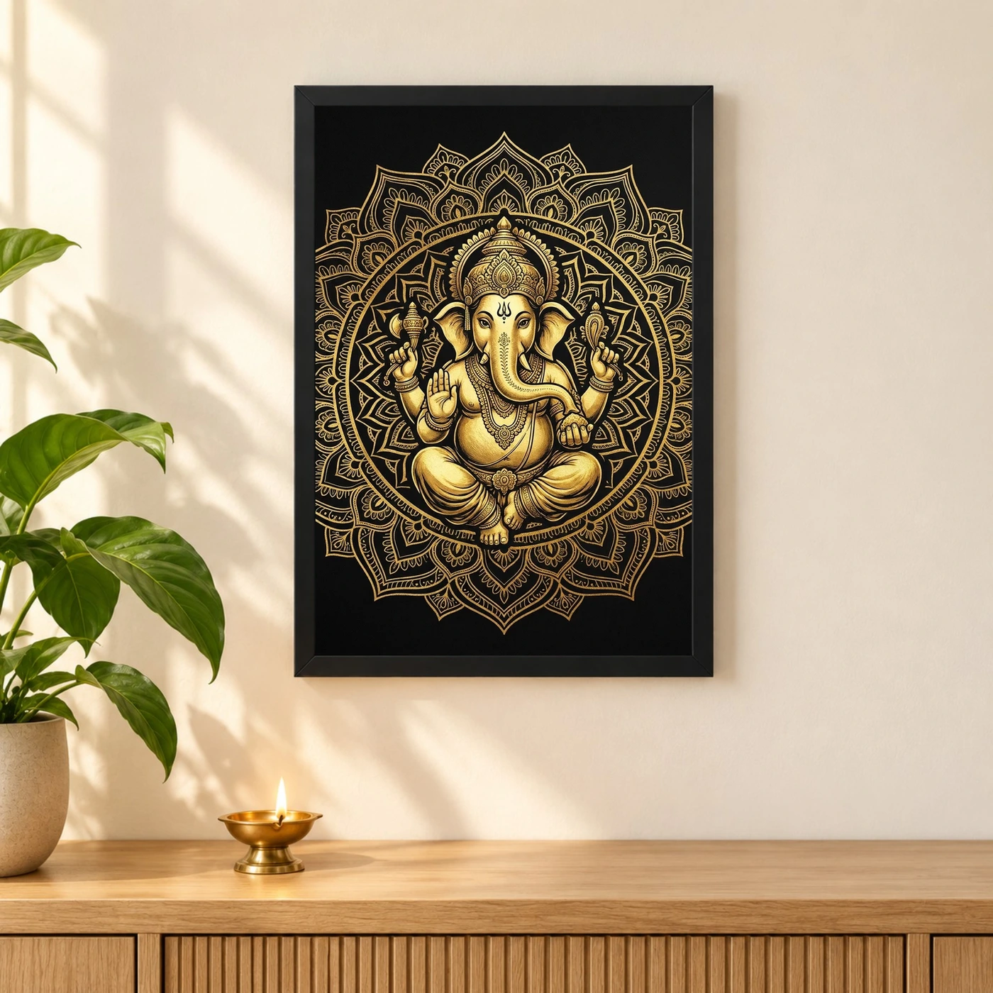 Ganesha Black Gold Luxury Mandala Premium Wall Art Photo Frame, view 3