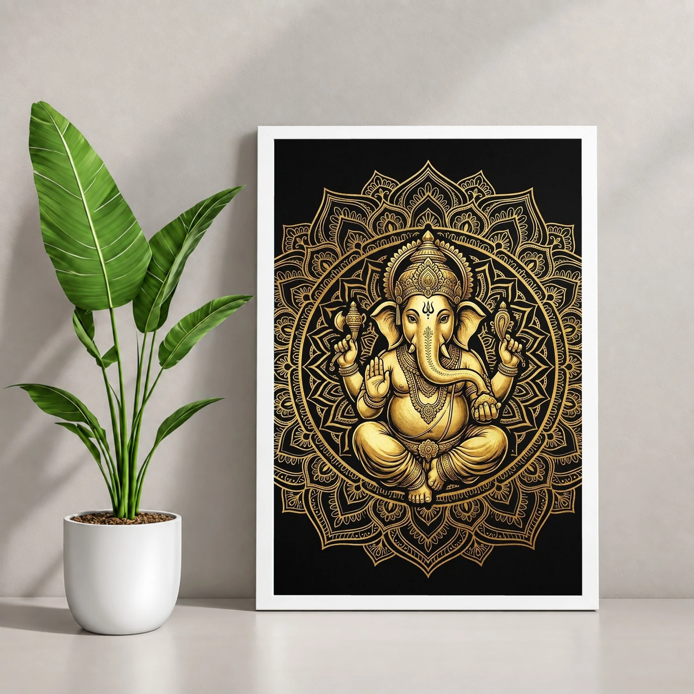 Ganesha Black Gold Luxury Mandala Premium Wall Art Photo Frame, view 4