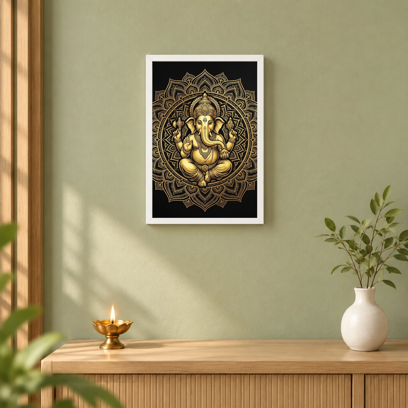 Ganesha Black Gold Luxury Mandala Premium Wall Art Photo Frame, view 6