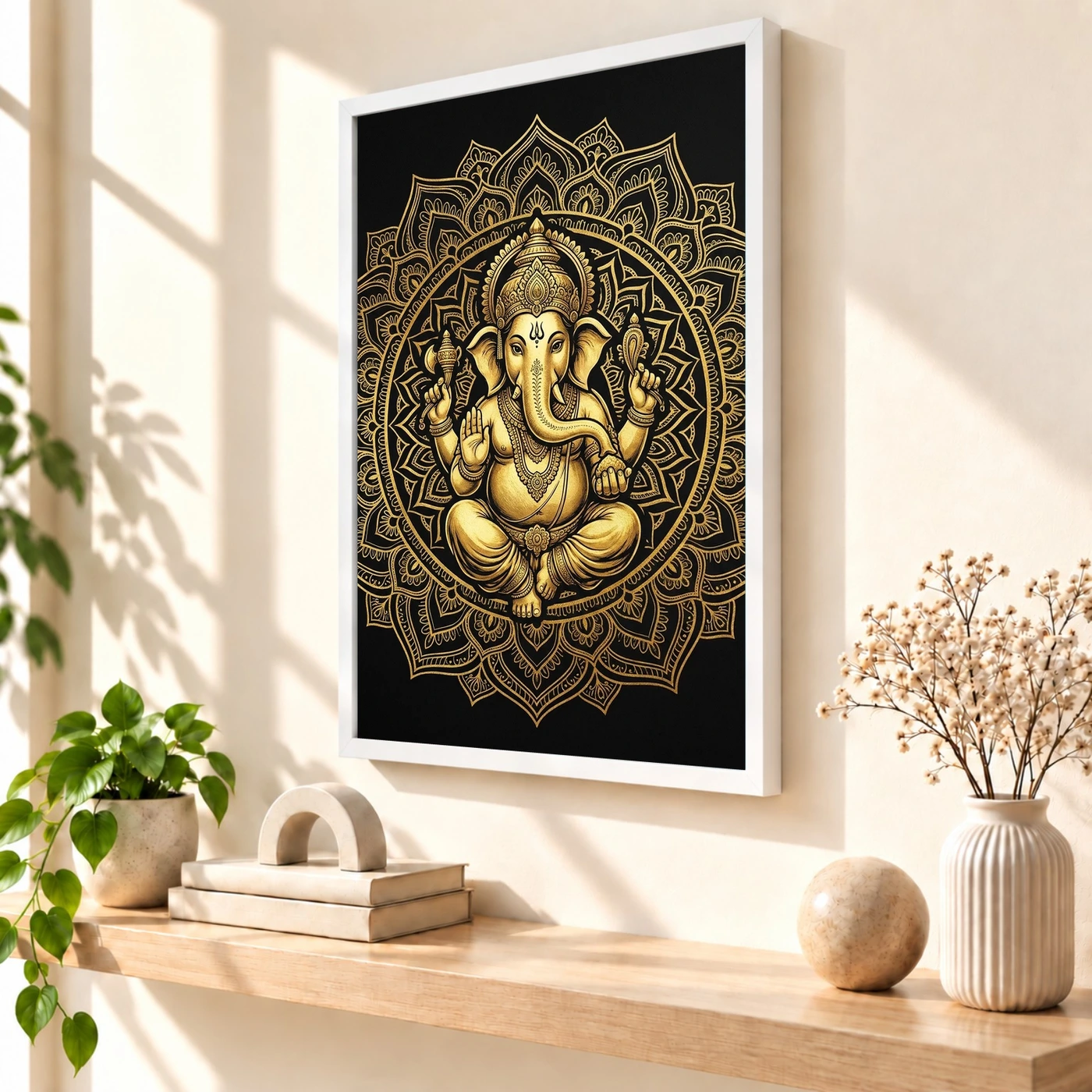 Ganesha Black Gold Luxury Mandala Premium Wall Art Photo Frame, view 7
