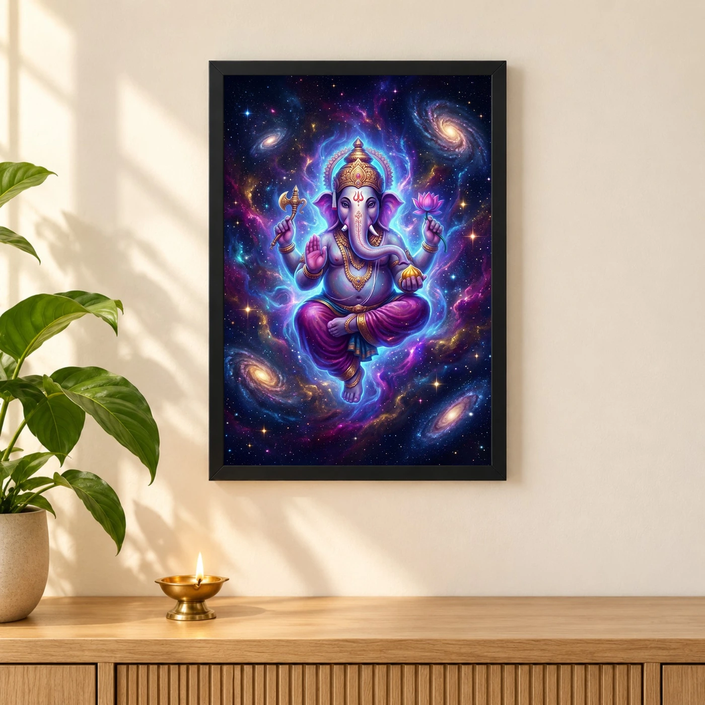 Ganesha Cosmic Universe Galaxy Divine Energy Spiritual Art Photo Frame, view 3