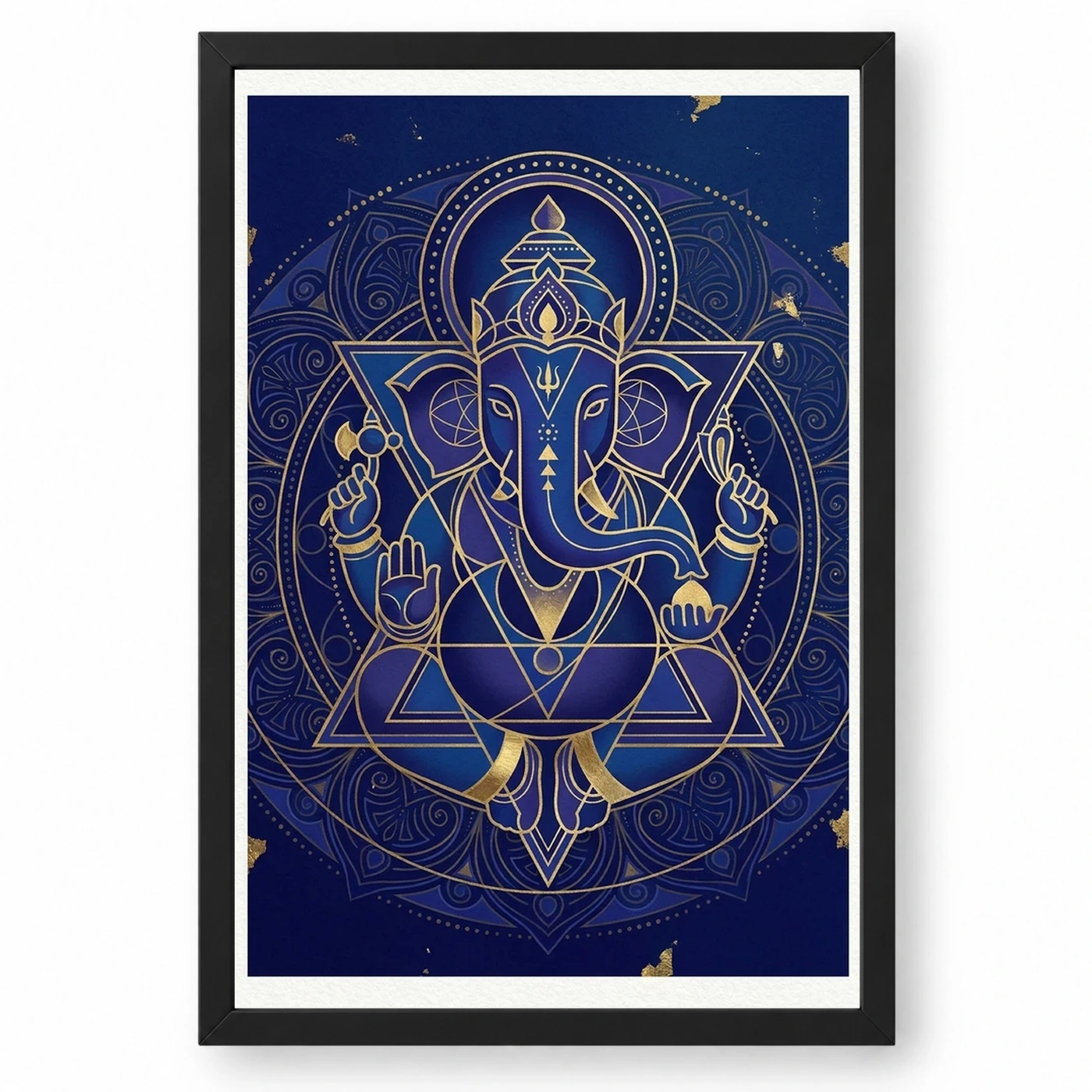 Ganesha Geometric Mandala Blue Gold Sacred Geometry Art Photo Frame