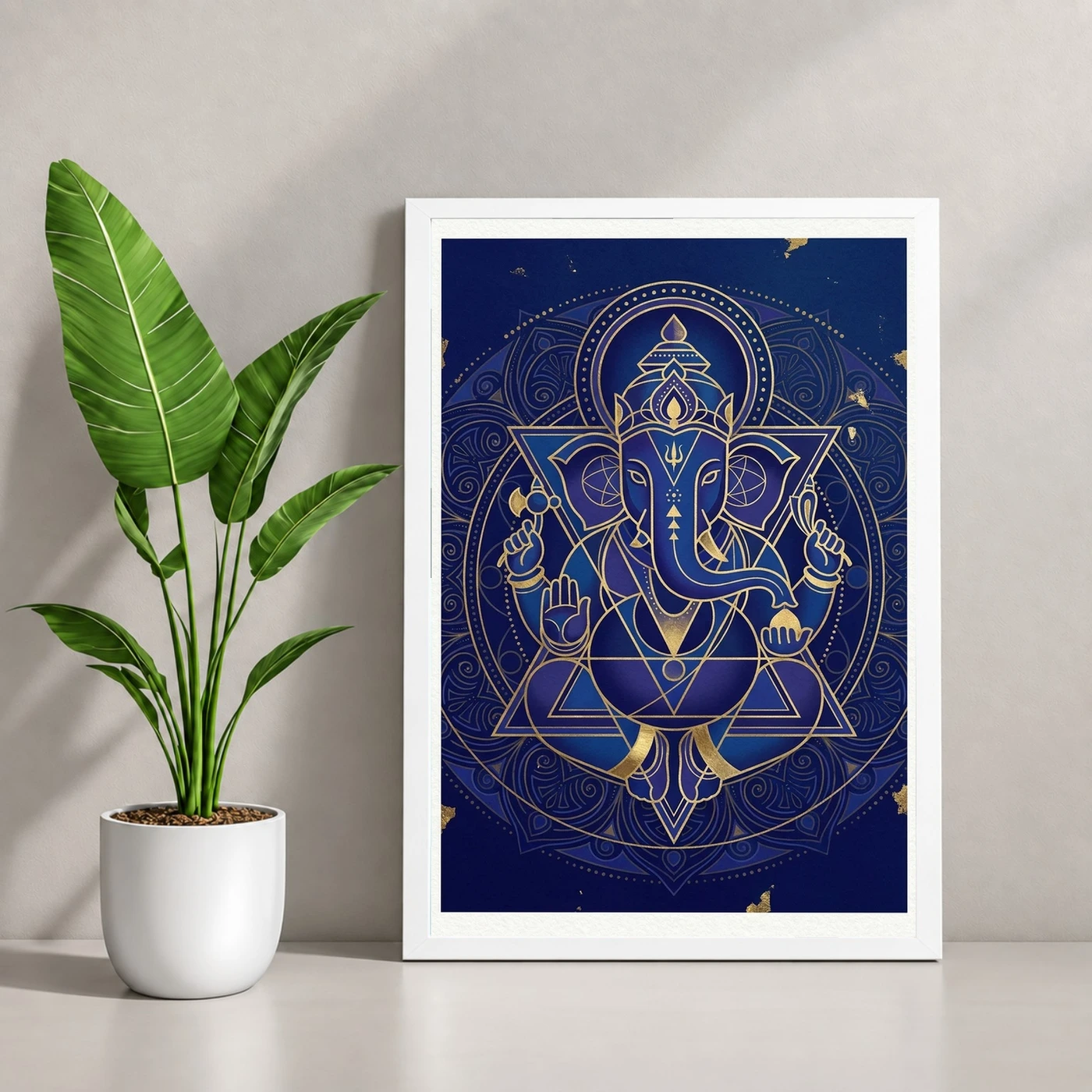Ganesha Geometric Mandala Blue Gold Sacred Geometry Art Photo Frame, view 4