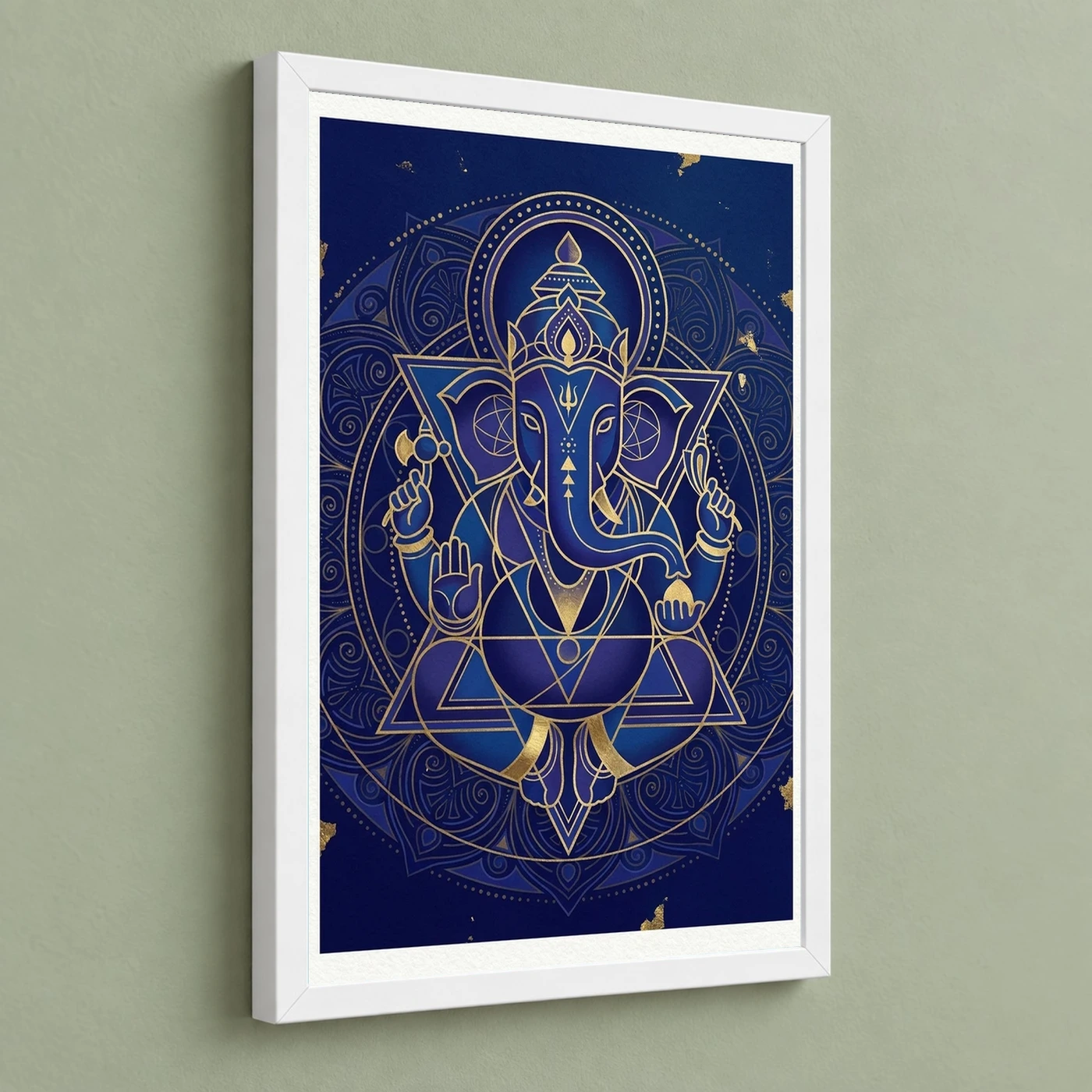 Ganesha Geometric Mandala Blue Gold Sacred Geometry Art Photo Frame, view 5