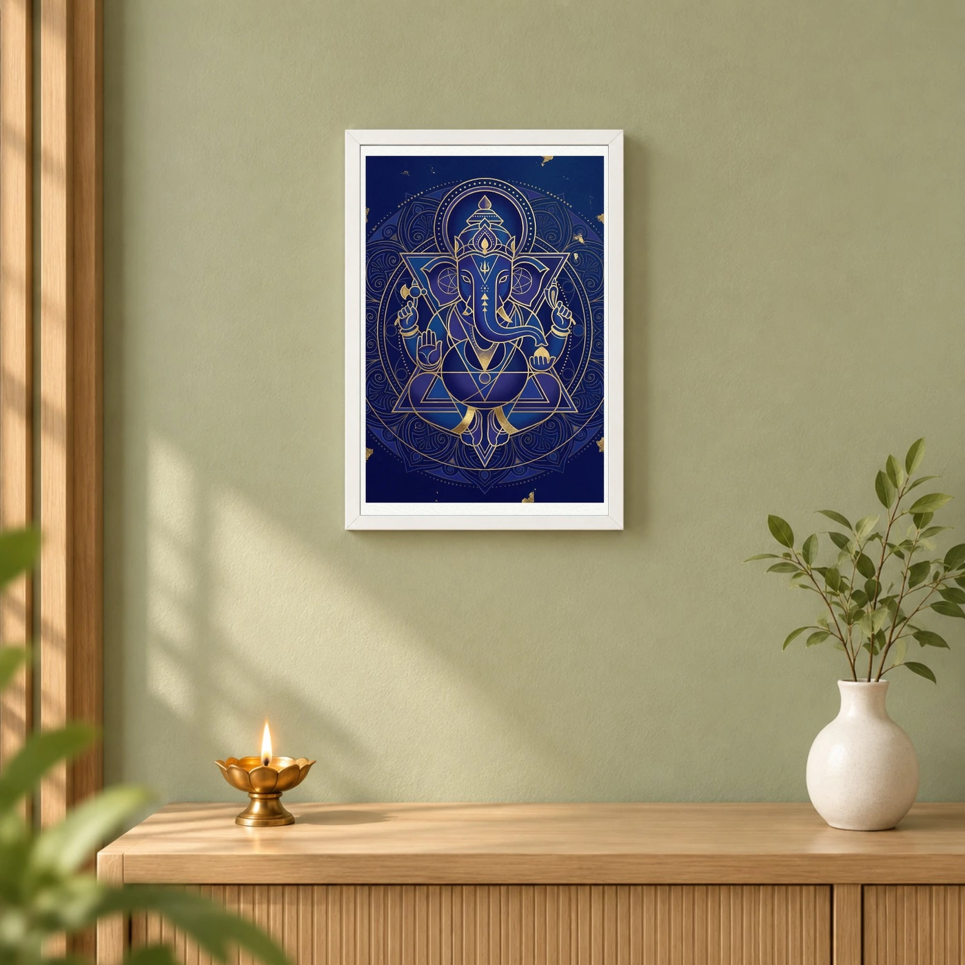 Ganesha Geometric Mandala Blue Gold Sacred Geometry Art Photo Frame, view 6