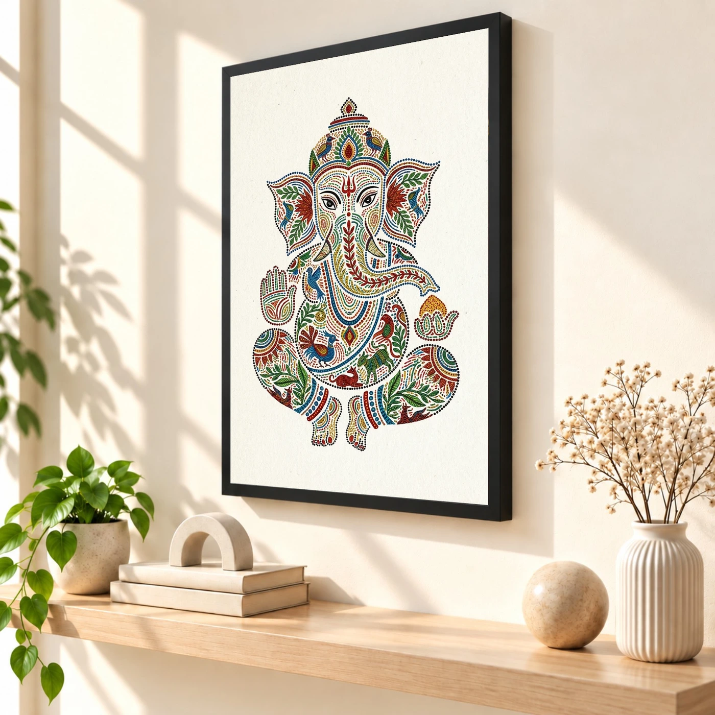 Ganesha Gond Tribal Art Colorful Madhya Pradesh Folk Art Photo Frame, view 2