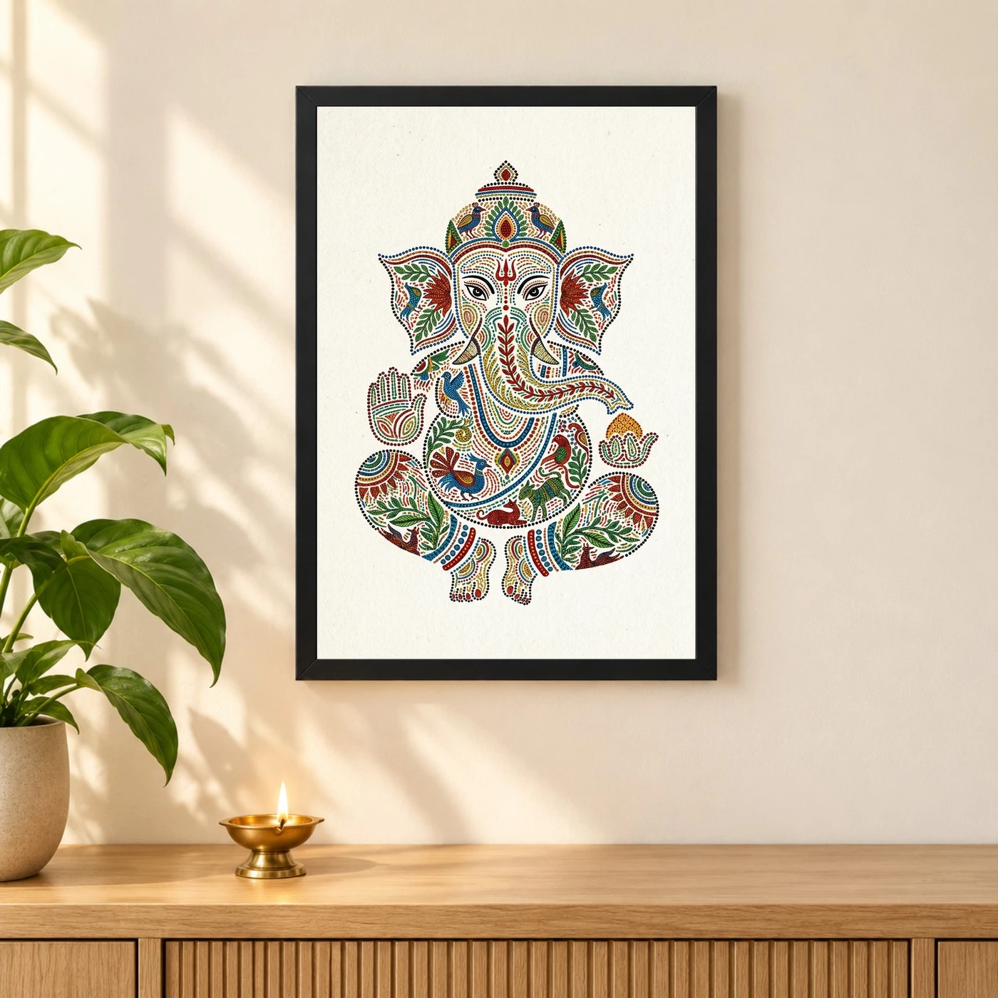 Ganesha Gond Tribal Art Colorful Madhya Pradesh Folk Art Photo Frame, view 3
