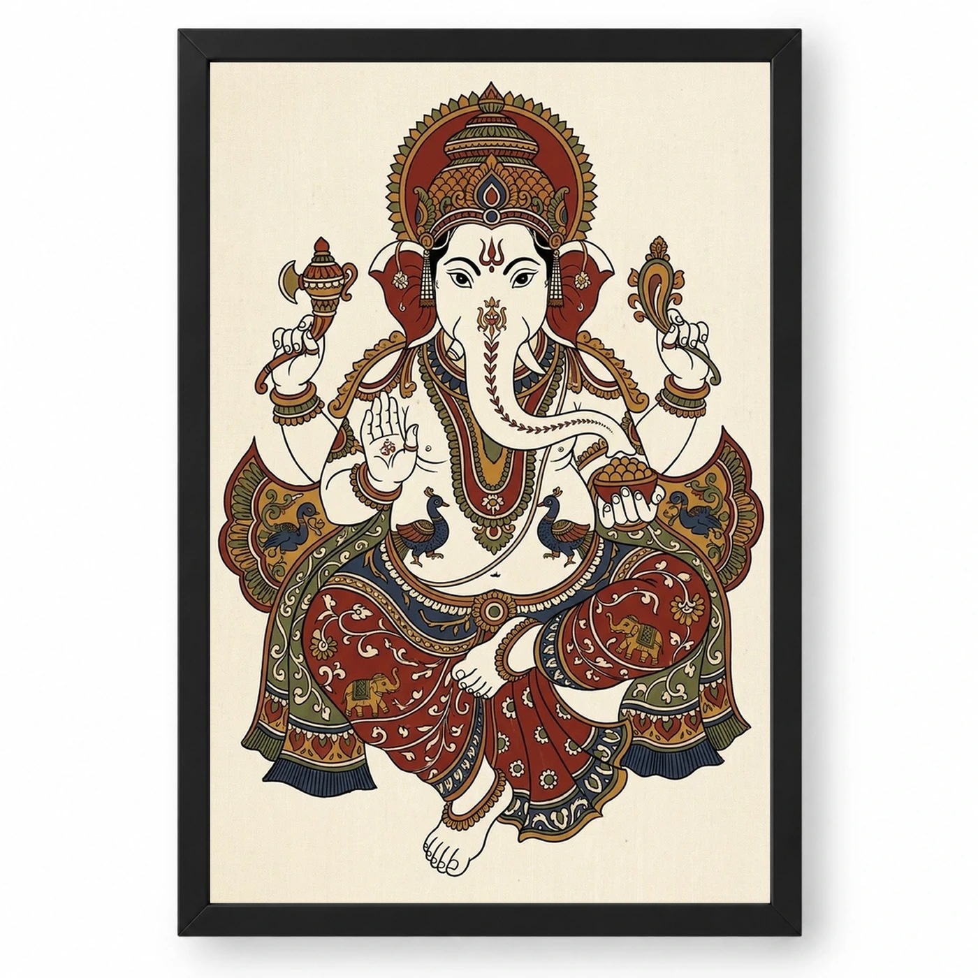 Ganesha Kalamkari Style Andhra Folk Art Earth Tones Photo Frame