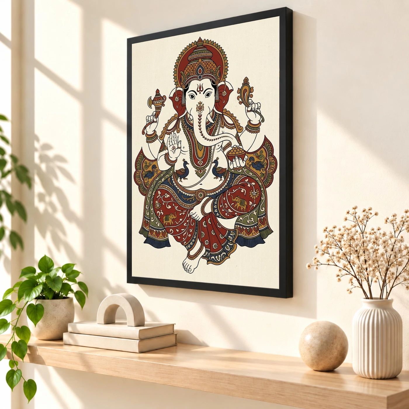 Ganesha Kalamkari Style Andhra Folk Art Earth Tones Photo Frame, view 2