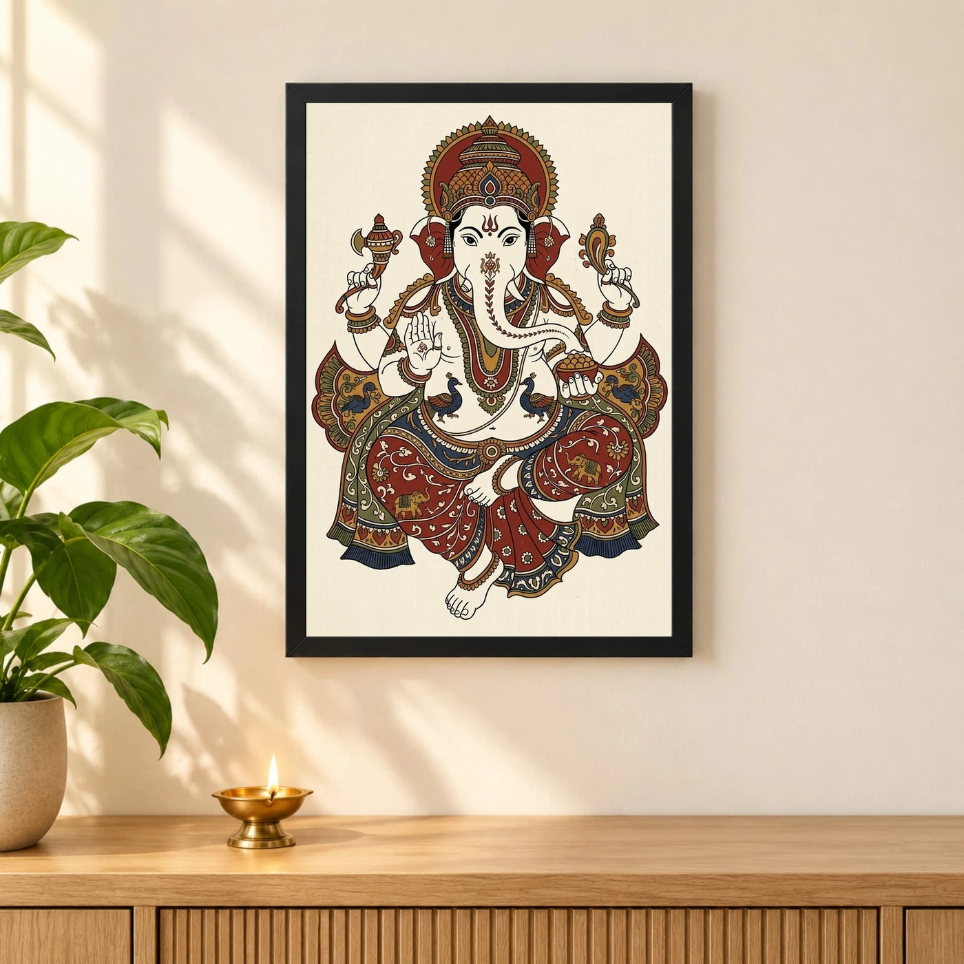 Ganesha Kalamkari Style Andhra Folk Art Earth Tones Photo Frame, view 3