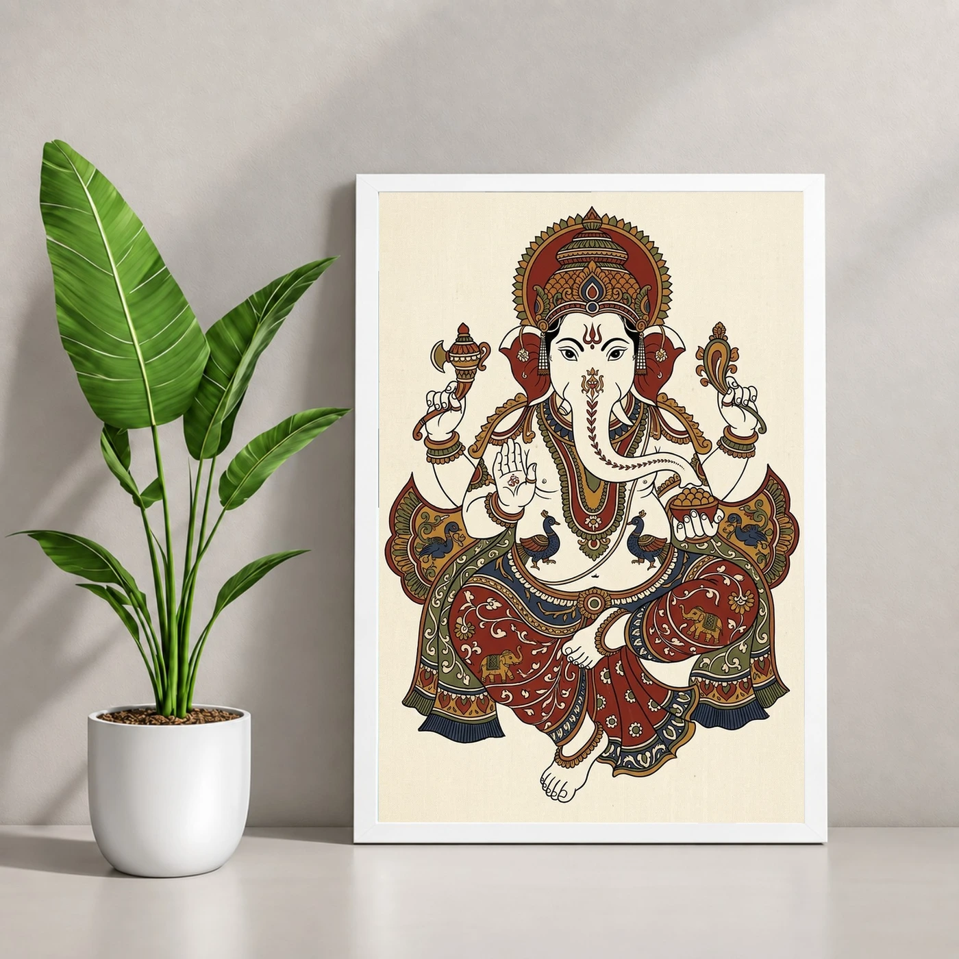 Ganesha Kalamkari Style Andhra Folk Art Earth Tones Photo Frame, view 4