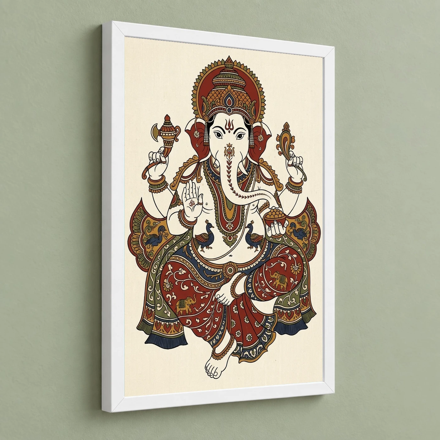 Ganesha Kalamkari Style Andhra Folk Art Earth Tones Photo Frame, view 5