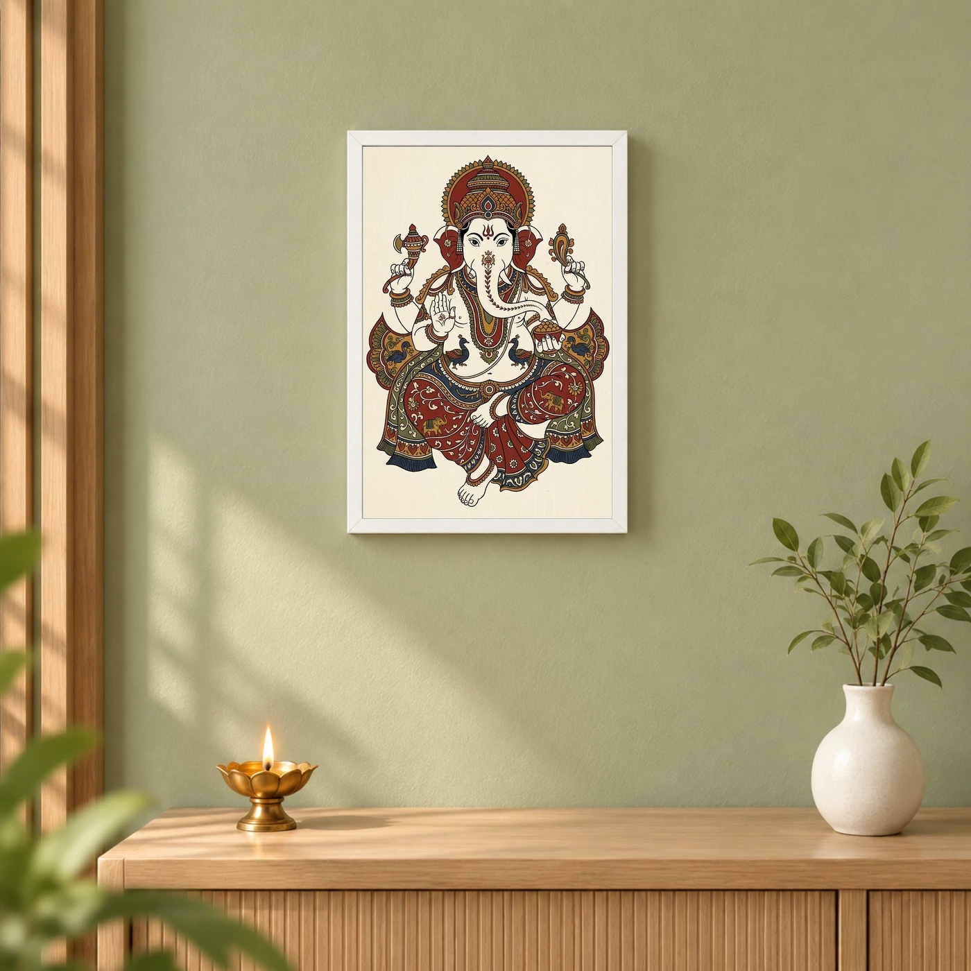Ganesha Kalamkari Style Andhra Folk Art Earth Tones Photo Frame, view 6