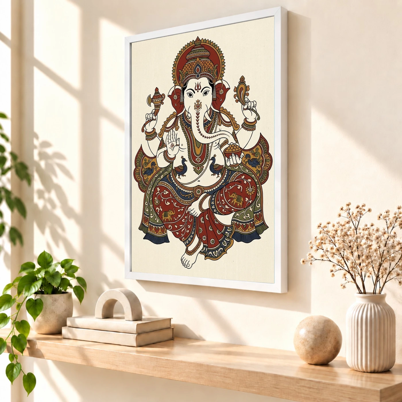 Ganesha Kalamkari Style Andhra Folk Art Earth Tones Photo Frame, view 7