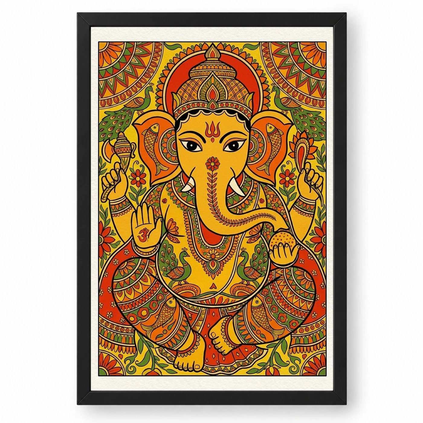 Ganesha Madhubani Folk Art Vibrant Bihar Traditional Painting Photo Frame