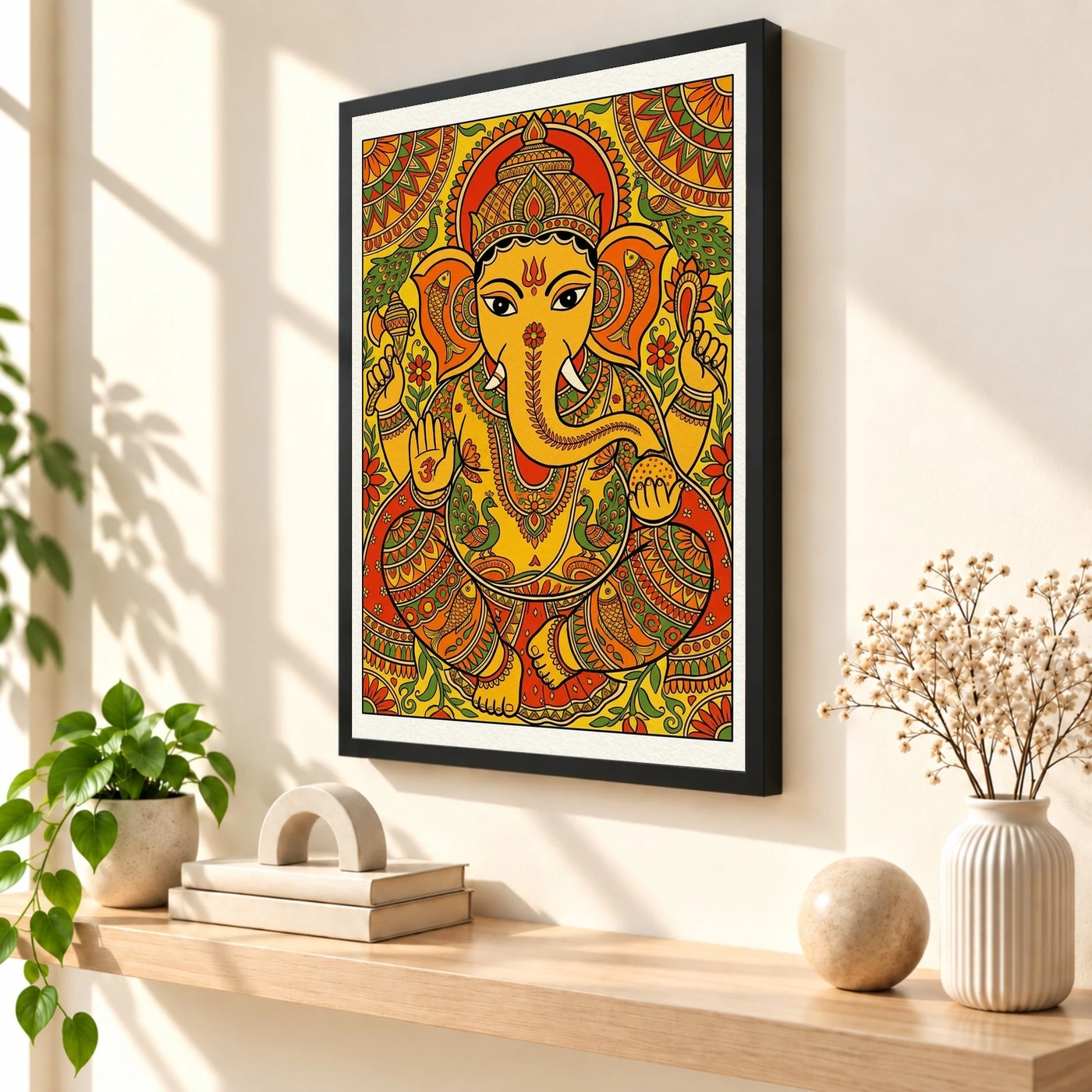 Ganesha Madhubani Folk Art Vibrant Bihar Traditional Painting Photo Frame, view 2
