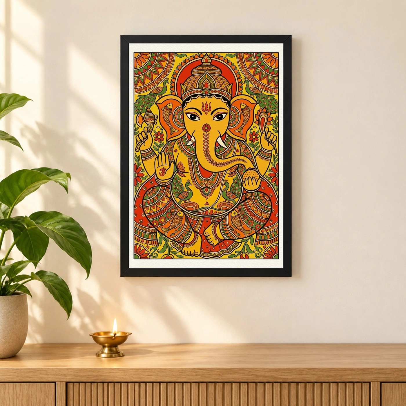 Ganesha Madhubani Folk Art Vibrant Bihar Traditional Painting Photo Frame, view 3
