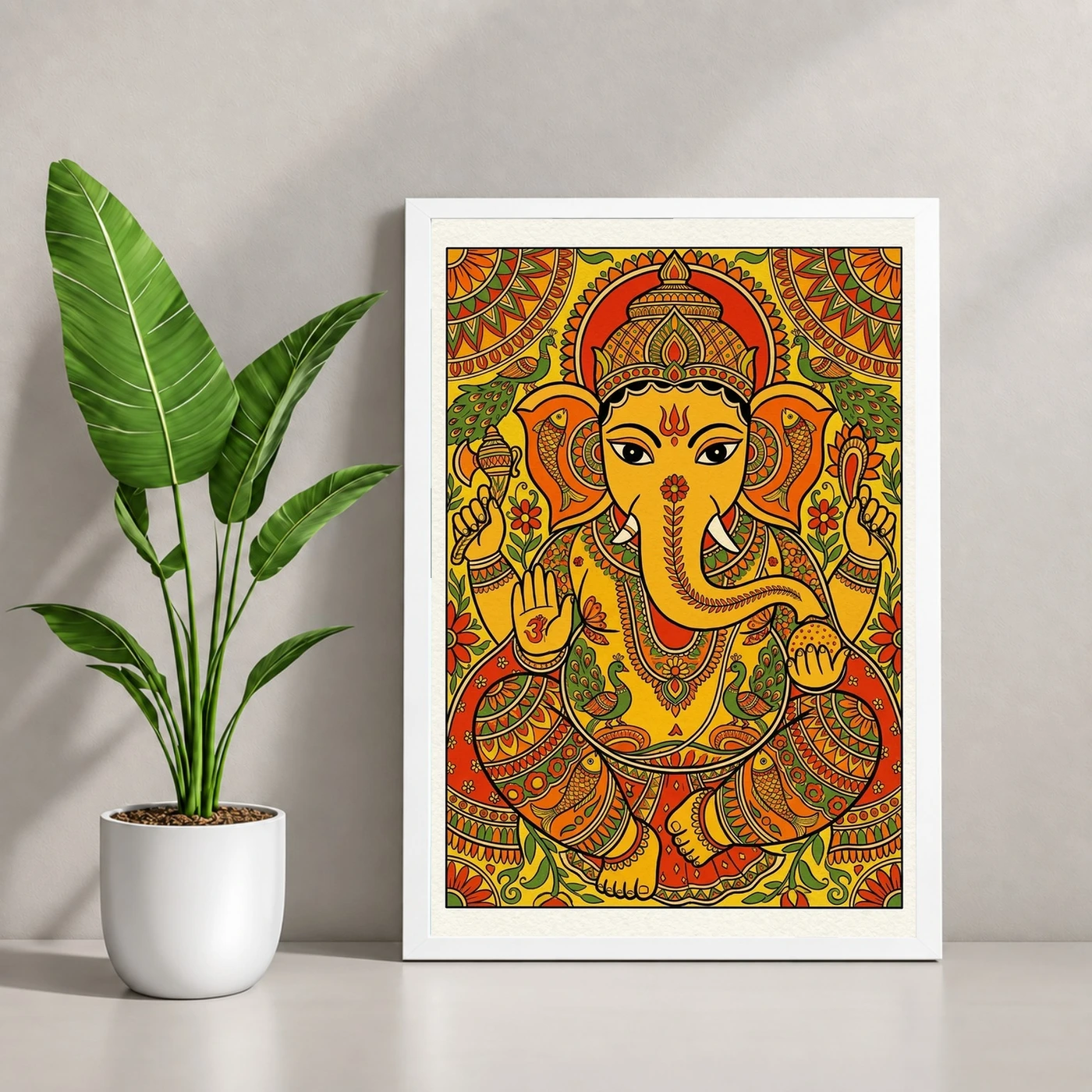 Ganesha Madhubani Folk Art Vibrant Bihar Traditional Painting Photo Frame, view 4