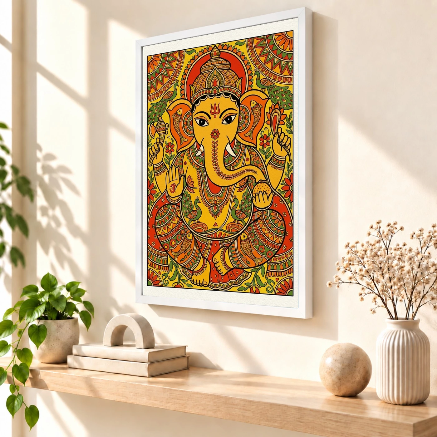 Ganesha Madhubani Folk Art Vibrant Bihar Traditional Painting Photo Frame, view 7