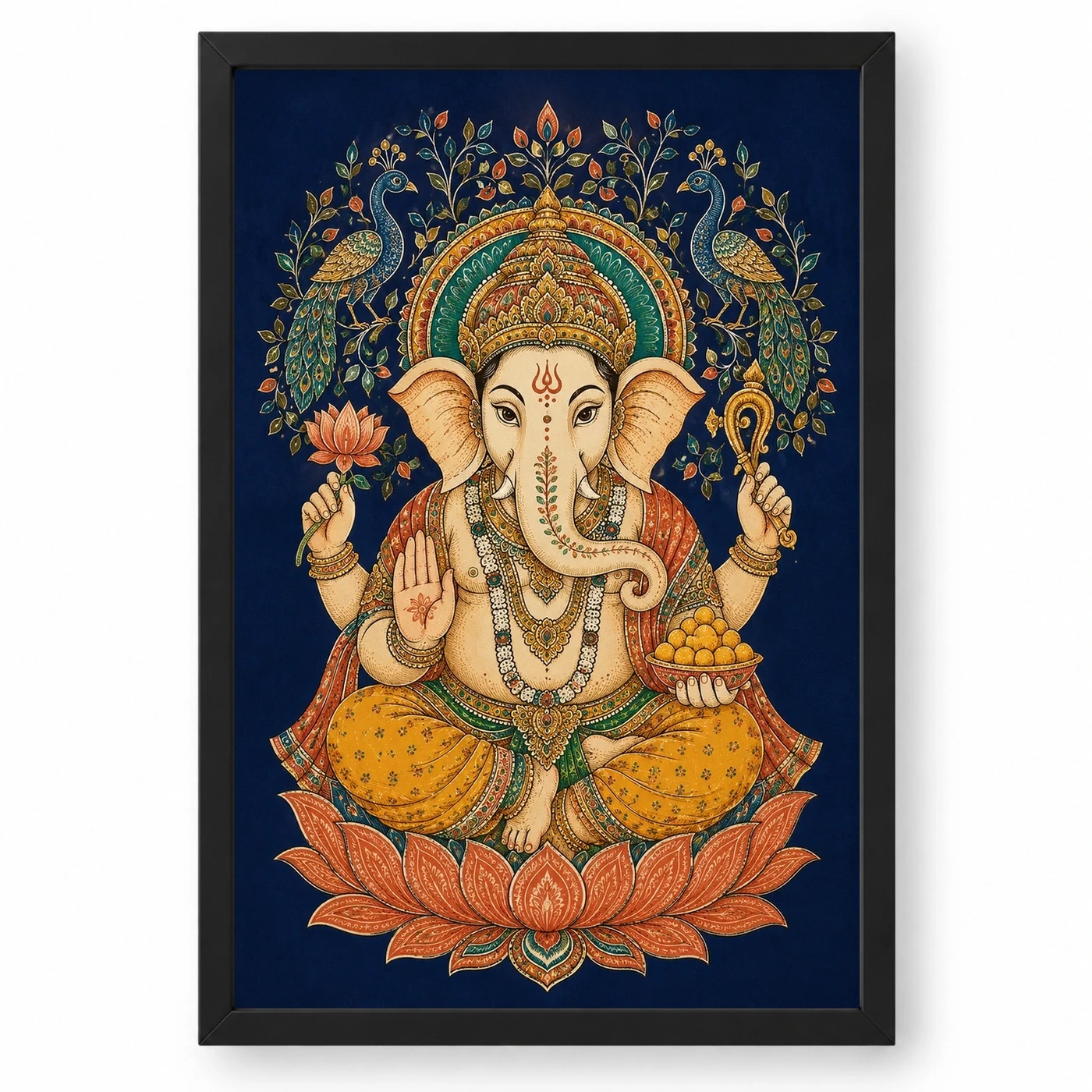 Ganesha — Madhubani Peacock Folk Art Frame